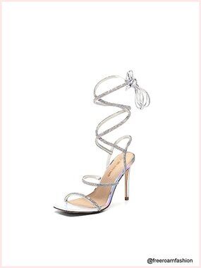 Strappy Gladiator Rhinestone Stiletto Heels Women Square Toe Party Sandals 4in